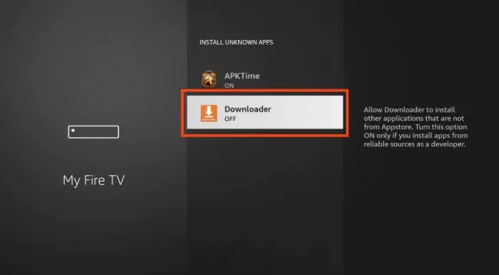 Wybór aplikacji Downloader w ustawieniach Firestick.

