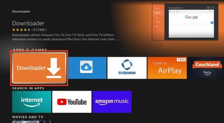 Wybór aplikacji Downloader autorstwa AFTVNews na Firestick do instalacji Smart IPTV.

